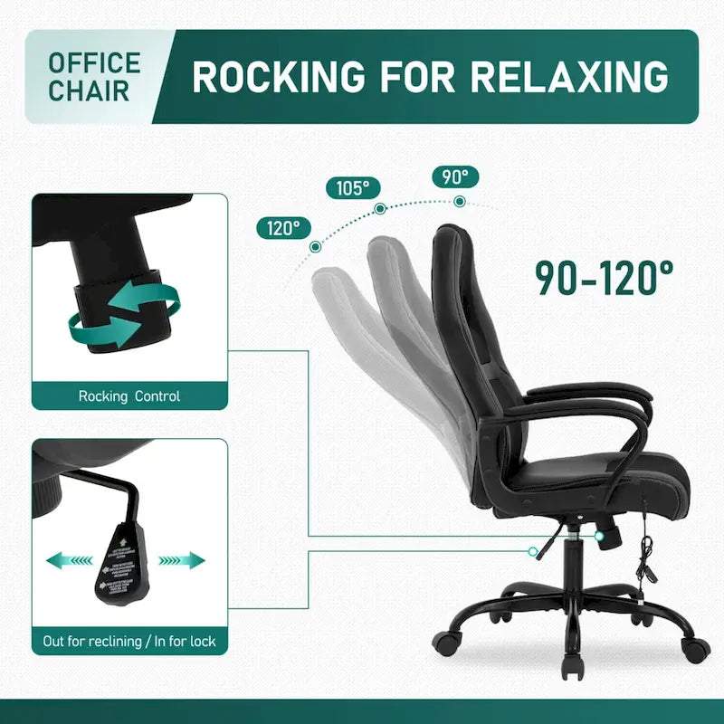 Chaise de bureau pivotante ergonomique moderne noire, réglable en hauteur, avec massage lombaire vibrant