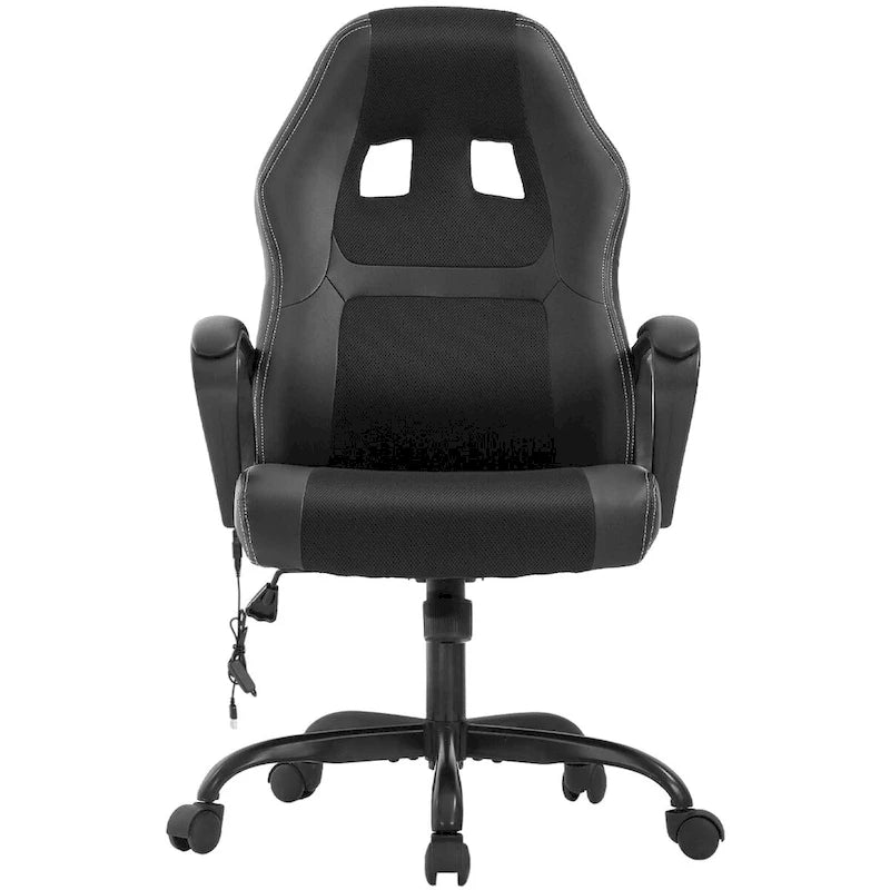 Chaise de bureau pivotante ergonomique moderne noire, réglable en hauteur, avec massage lombaire vibrant