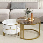 Table basse ronde empilable avec 2 tiroirs, tables gigognes modernes