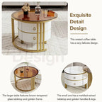 Table basse ronde empilable avec 2 tiroirs, tables gigognes modernes