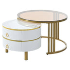 Table basse ronde empilable avec 2 tiroirs, tables gigognes modernes