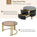 Table basse ronde empilable avec 2 tiroirs, tables gigognes modernes
