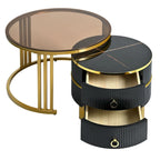 Table basse ronde empilable avec 2 tiroirs, tables gigognes modernes