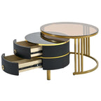 Table basse ronde empilable avec 2 tiroirs, tables gigognes modernes