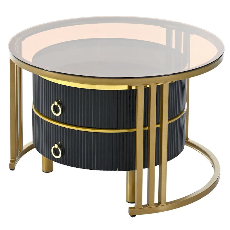 Table basse ronde empilable avec 2 tiroirs, tables gigognes modernes
