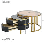 Table basse ronde empilable avec 2 tiroirs, tables gigognes modernes