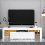 Meuble TV moderne jusqu'à 70 pouces avec 2 tiroirs et étagères, lumières LED - 160 cm (L) x 35,5 cm (P) x 45,7 cm (H)