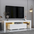 Meuble TV moderne jusqu'à 70 pouces avec 2 tiroirs et étagères, lumières LED - 160 cm (L) x 35,5 cm (P) x 45,7 cm (H)