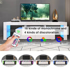 Meuble TV moderne jusqu'à 70 pouces avec 2 tiroirs et étagères, lumières LED - 160 cm (L) x 35,5 cm (P) x 45,7 cm (H)