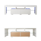 Meuble TV moderne jusqu'à 70 pouces avec 2 tiroirs et étagères, lumières LED - 160 cm (L) x 35,5 cm (P) x 45,7 cm (H)