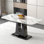 Une table à manger moderne, minimaliste et luxueuse avec un plateau en imitation marbre blanc