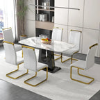 Une table à manger moderne, minimaliste et luxueuse avec un plateau en imitation marbre blanc