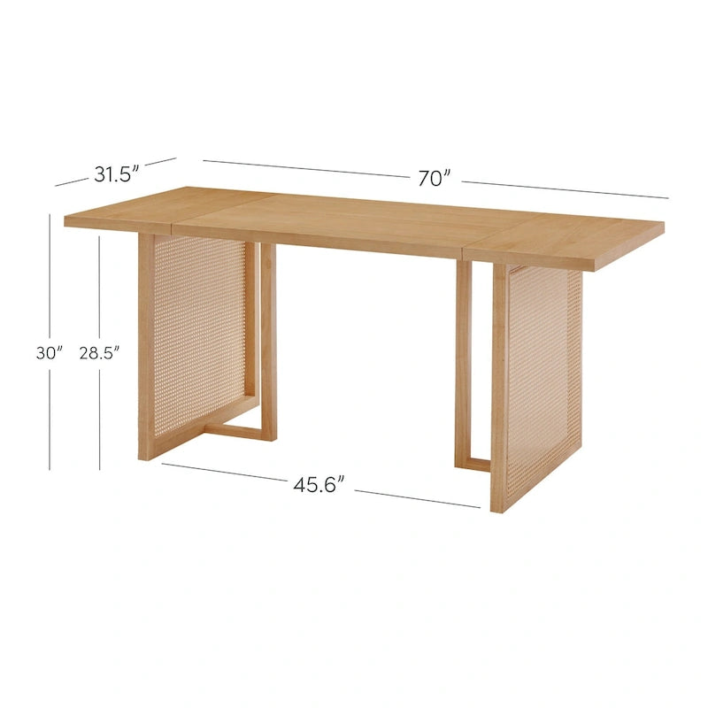 Table à manger bohème Willow pour 6 personnes avec pieds en bois massif, table à manger avec accent en rotin bohème