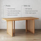 Table à manger bohème Willow pour 6 personnes avec pieds en bois massif, table à manger avec accent en rotin bohème