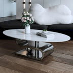 Table basse ovale moderne exquise avec plateau en pierre blanche de 51 L et base en métal doré