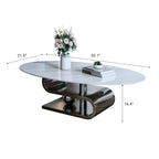 Table basse ovale moderne exquise avec plateau en pierre blanche de 51 L et base en métal doré