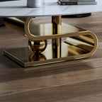 Table basse ovale moderne exquise avec plateau en pierre blanche de 51 L et base en métal doré